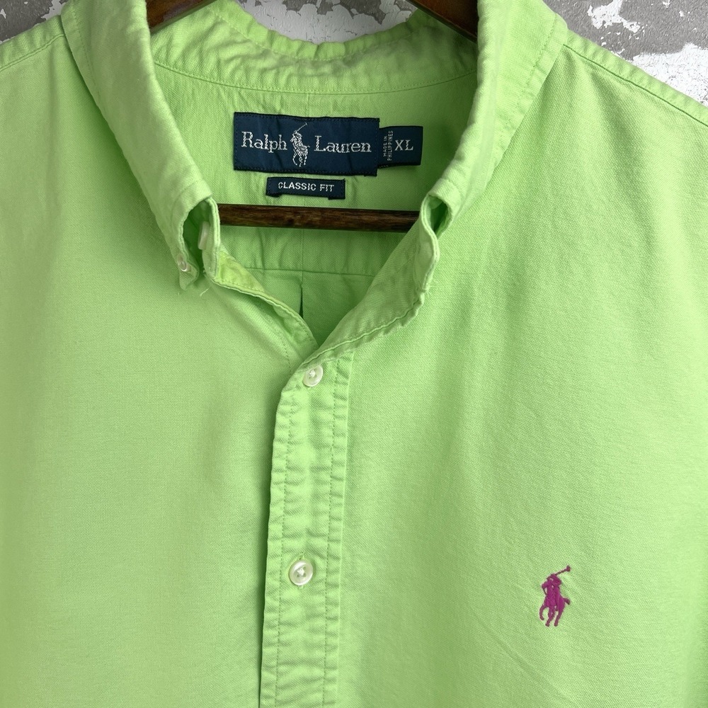 Vtg Polo Ralph Lauren Men's XL Button Down Shirt Lime Green Pink Pony Preppy Y2K - Picture 2 of 13